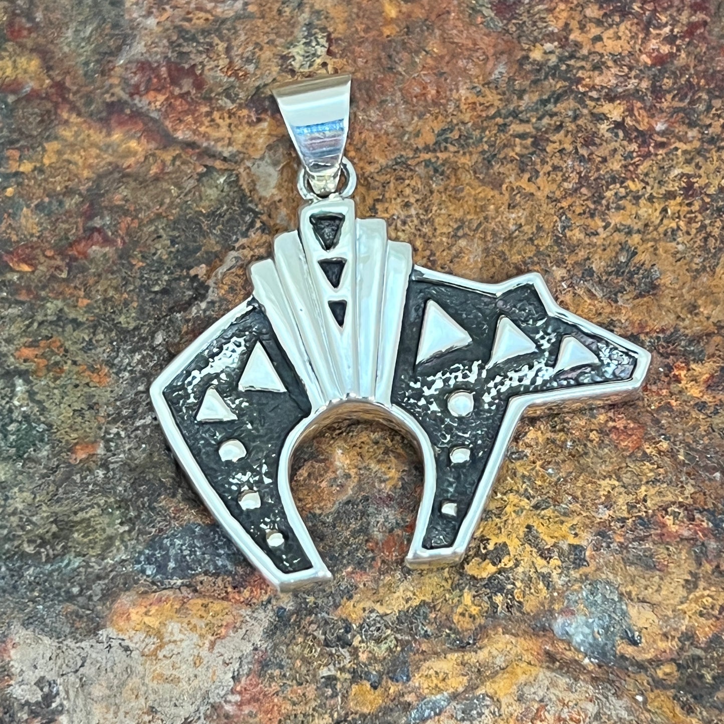 David Rosales Indian Summer Inlaid Sterling Silver Pendant Bear