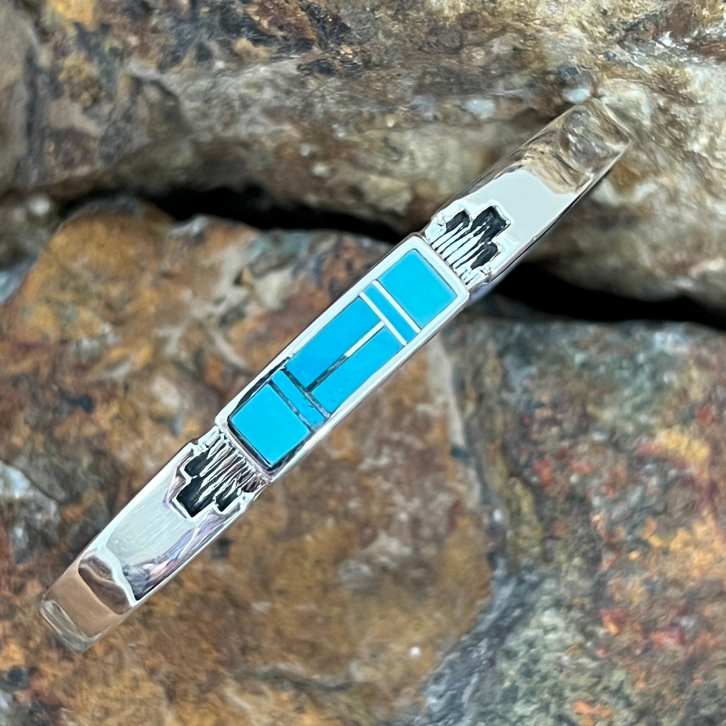 David Rosales Arizona Blue Inlaid Sterling Silver Bracelet