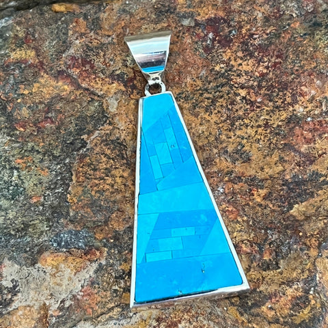 David Rosales Arizona Blue Fancy Inlaid Sterling Silver Pendant