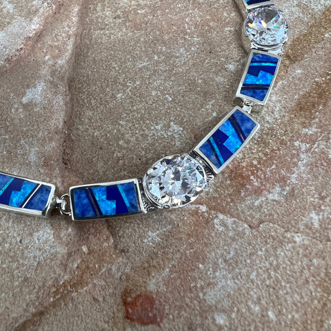 David Rosales Blue Sky Inlaid Sterling Silver Necklace w/ Cubic Zirconia