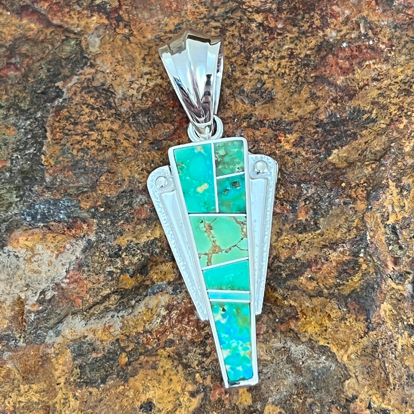 David Rosales Sonoran Gold Turquoise Inlaid Sterling Silver Pendant