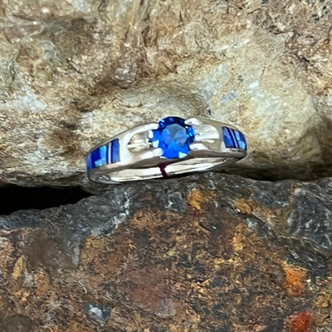 David Rosales Blue Sky Inlaid Sterling Silver Ring w/ Blue Saphire
