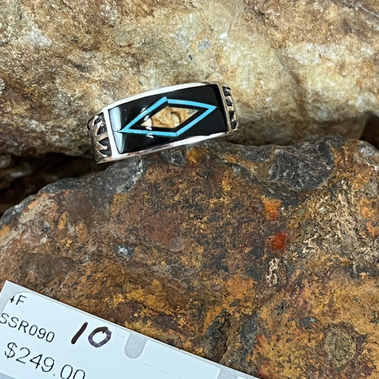David Rosales Turquoise Creek Fancy Inlaid Sterling Silver Ring