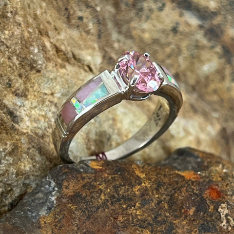 David Rosales Make Me Blush Inlaid Sterling Silver Ring w/ Pink Cubic Zirconia