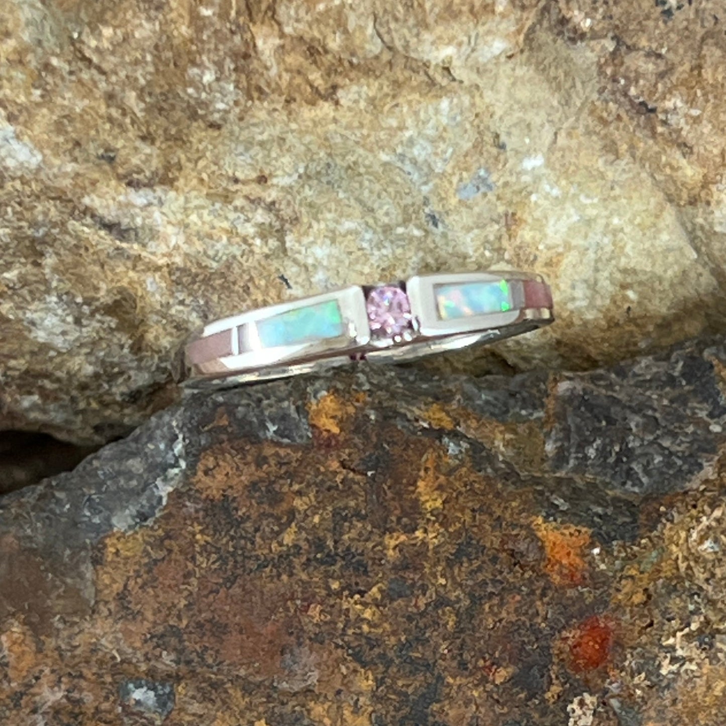 David Rosales Make Me Blush Inlaid Sterling Silver Ring w/ Pink Cubic Zirconia