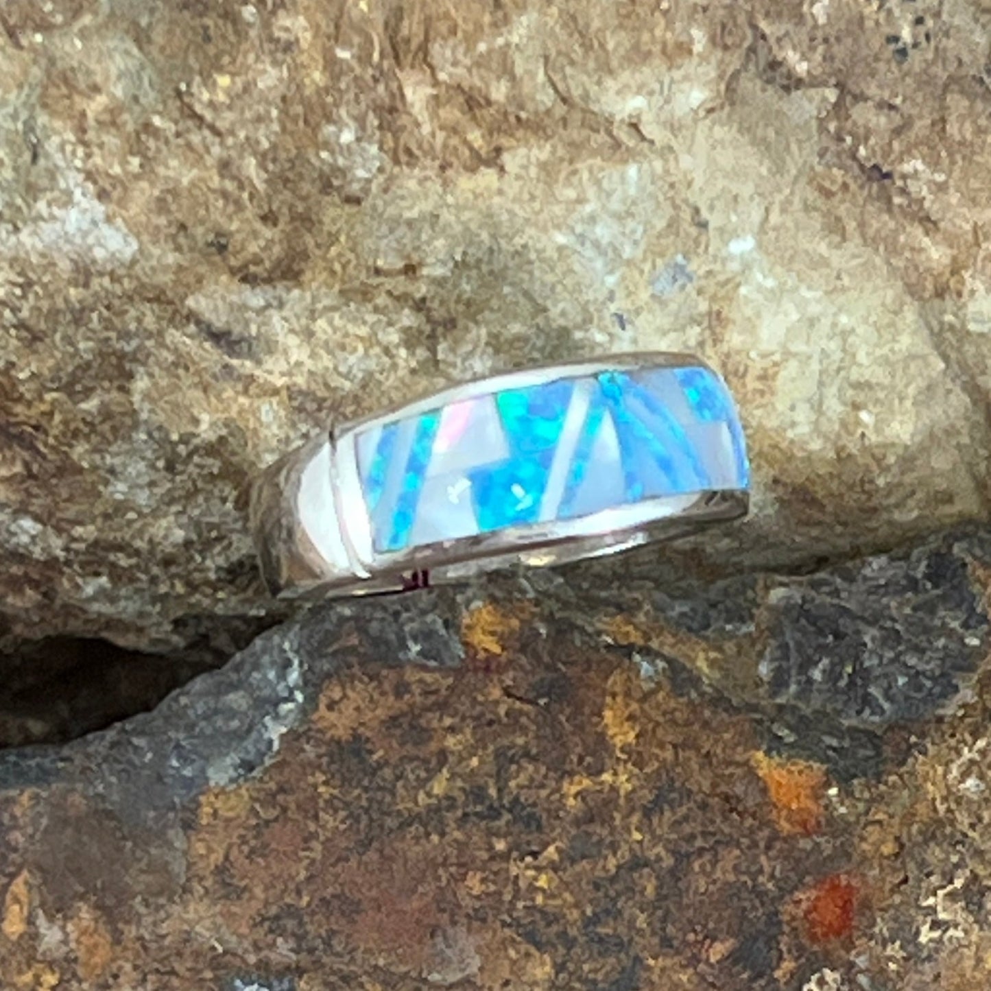 David Rosales Mystic Pearl Inlaid Sterling Silver Ring