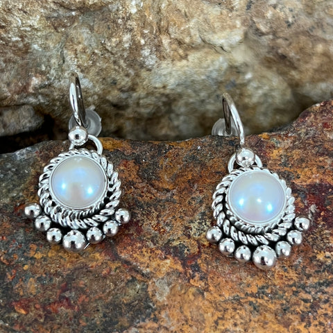 Traditional Sterling Silver Earrings With Pearl by Artie Yellowhorse