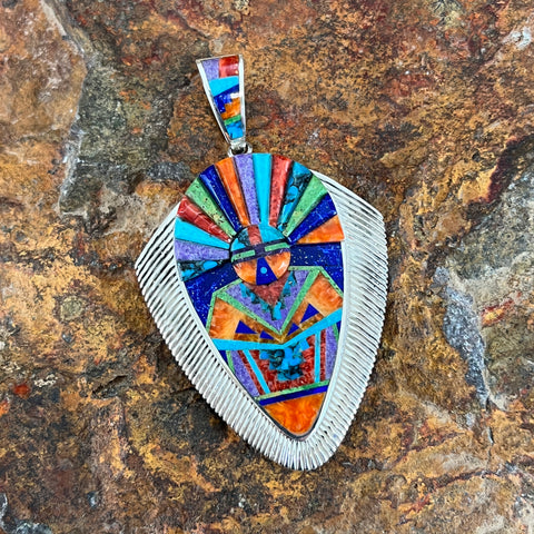 David Rosales Indian Summer Fancy Inlaid Sterling Silver Pendant Yei