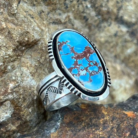 Golden Hill Turquoise Sterling Silver Ring by Wil Denetdale Size 9 Adj