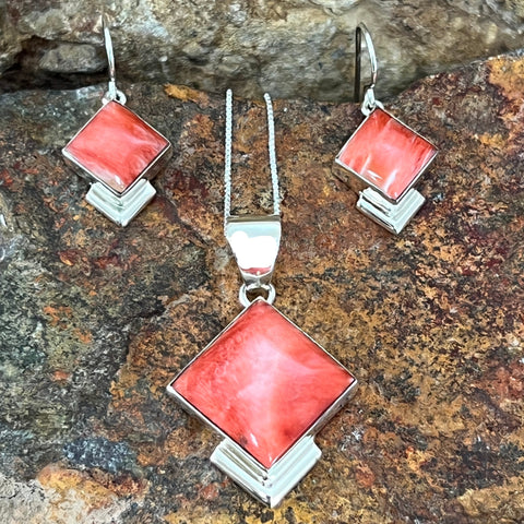 Orange Spiny Oyster Sterling Silver Earrings & Pendant by Cathy Webster