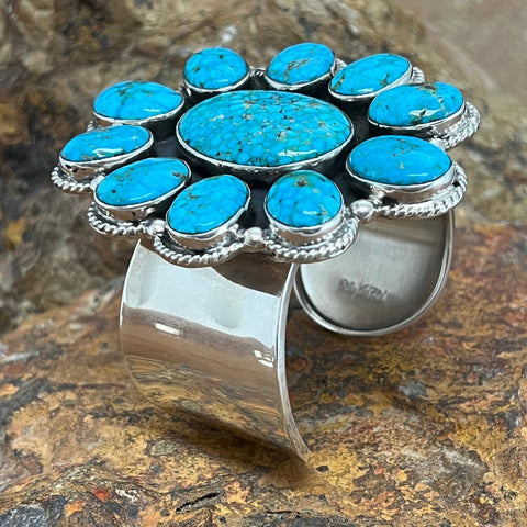 Kingman Web Turquoise Cluster Sterling Silver Bracelet by Billy Jaramillo