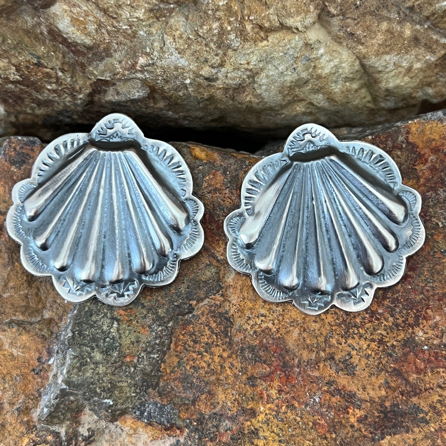 Christina Daye Sterling Silver Earrings Concho Shells – Black