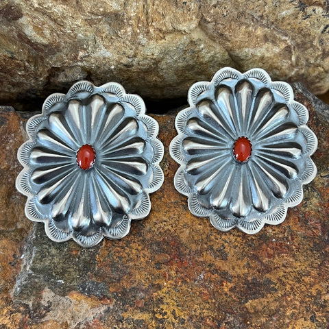 Christina Daye Red Coral Sterling Silver Earings Concho