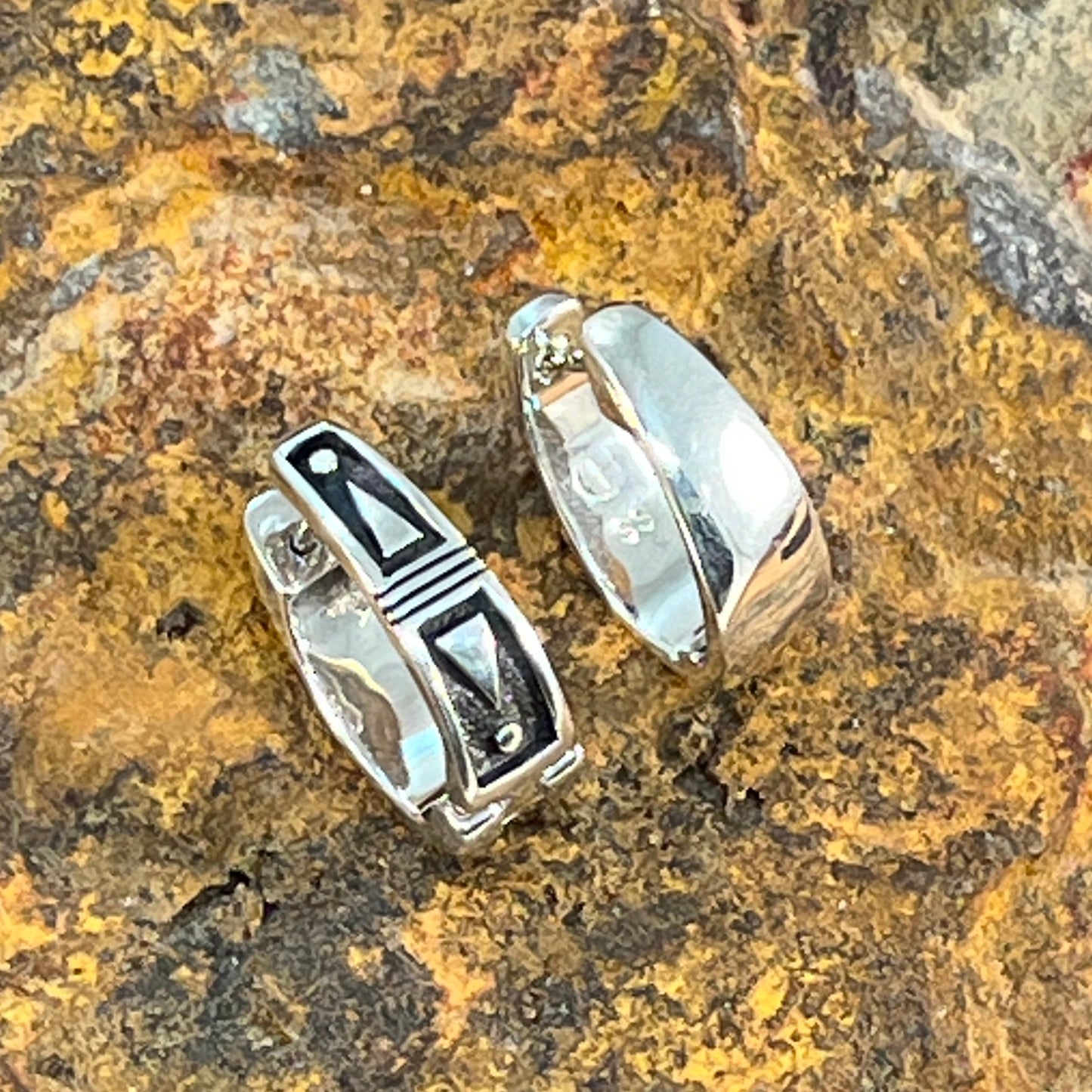 David Rosales Silver Country Sterling Silver Earrings Huggies Reversable