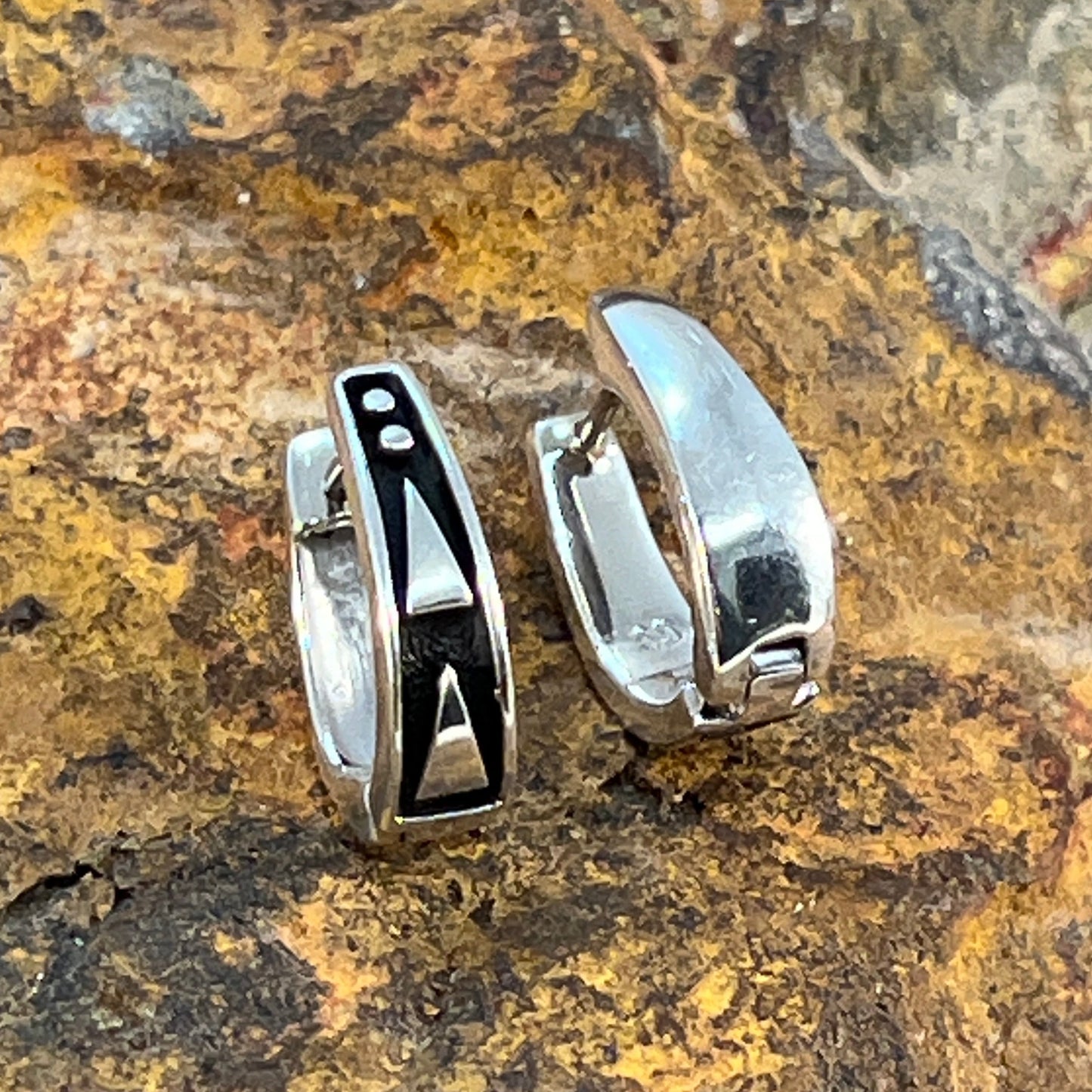 David Rosales Silver Country Sterling Silver Earrings Huggies Reversable