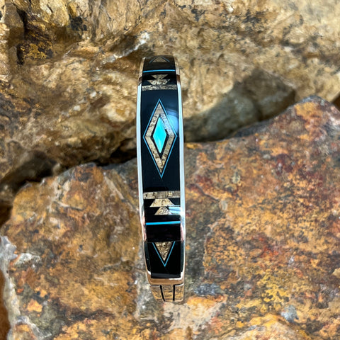 David Rosales Turquoise Creek Inlaid Sterling Silver Bracelet