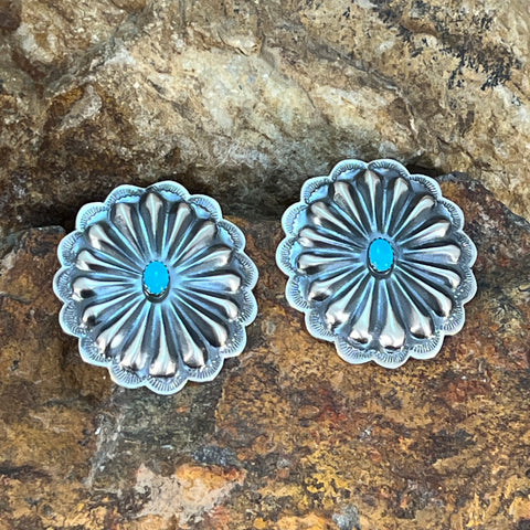 Christina Daye Sleeping Beauty Turquoise Sterling Silver Earrings Concho