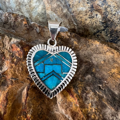 David Rosales Arizona Blue Inlaid Sterling Silver Pendant Heart