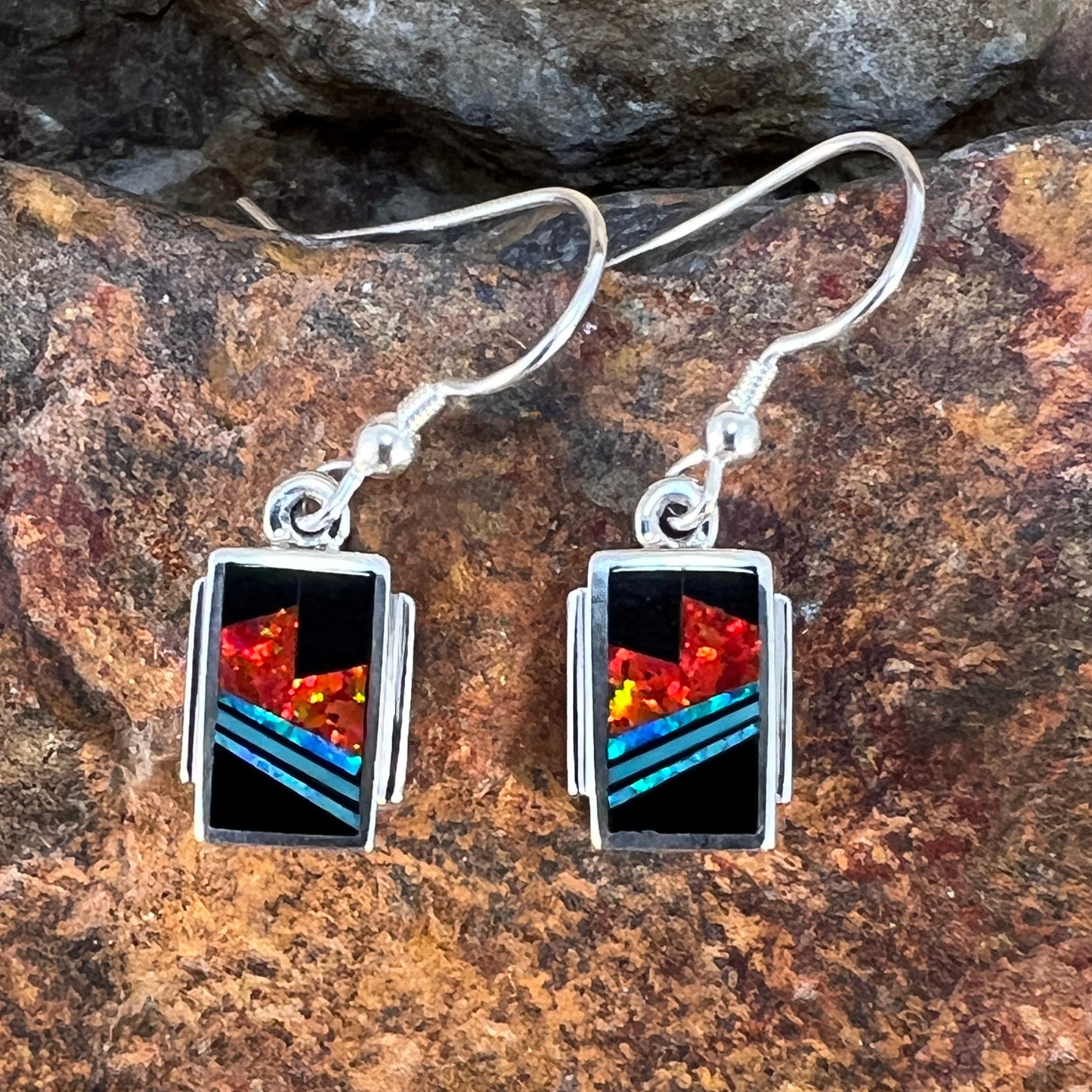 David Rosales Red Moon Inlaid Sterling Silver Earrings