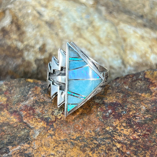 David Rosales Amazing Light Inlaid Sterling Silver Ring Geometric
