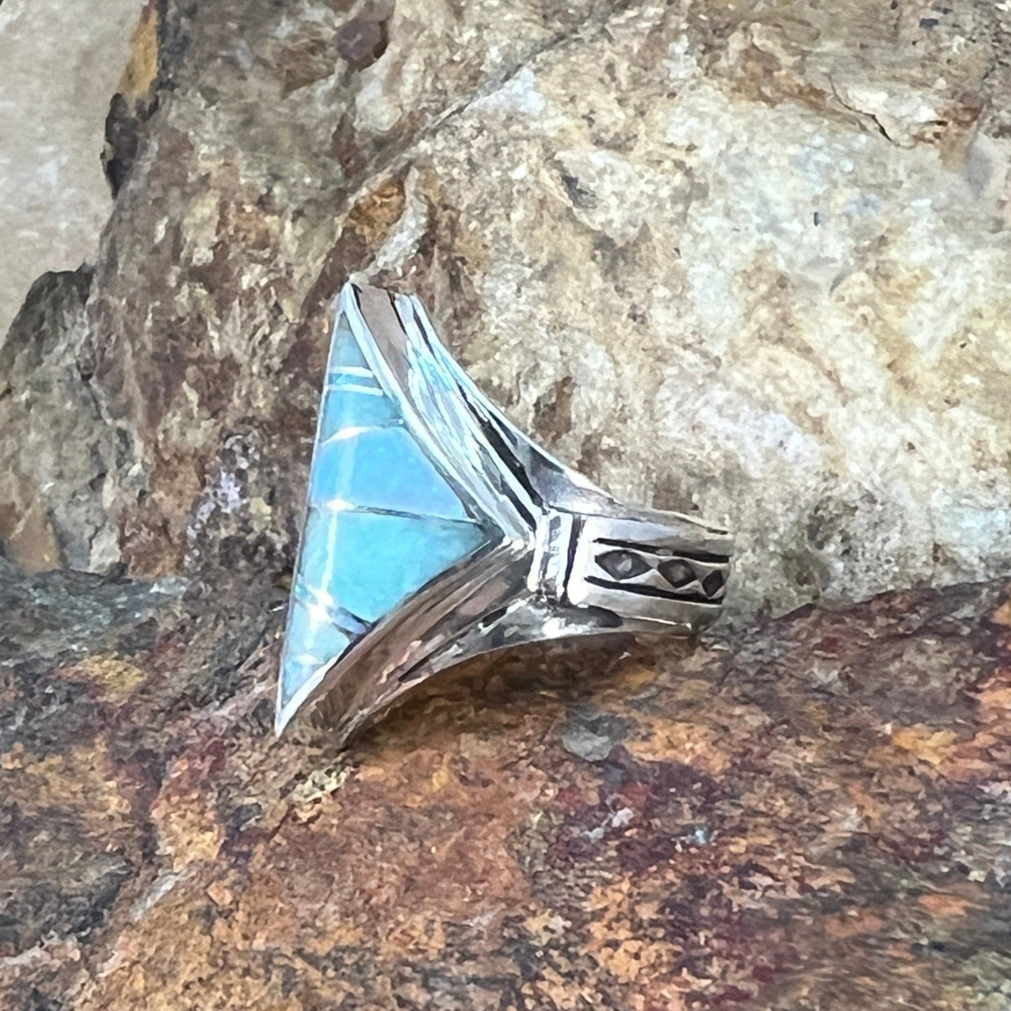 David Rosales Amazing Light Inlaid Sterling Silver Ring Geometric