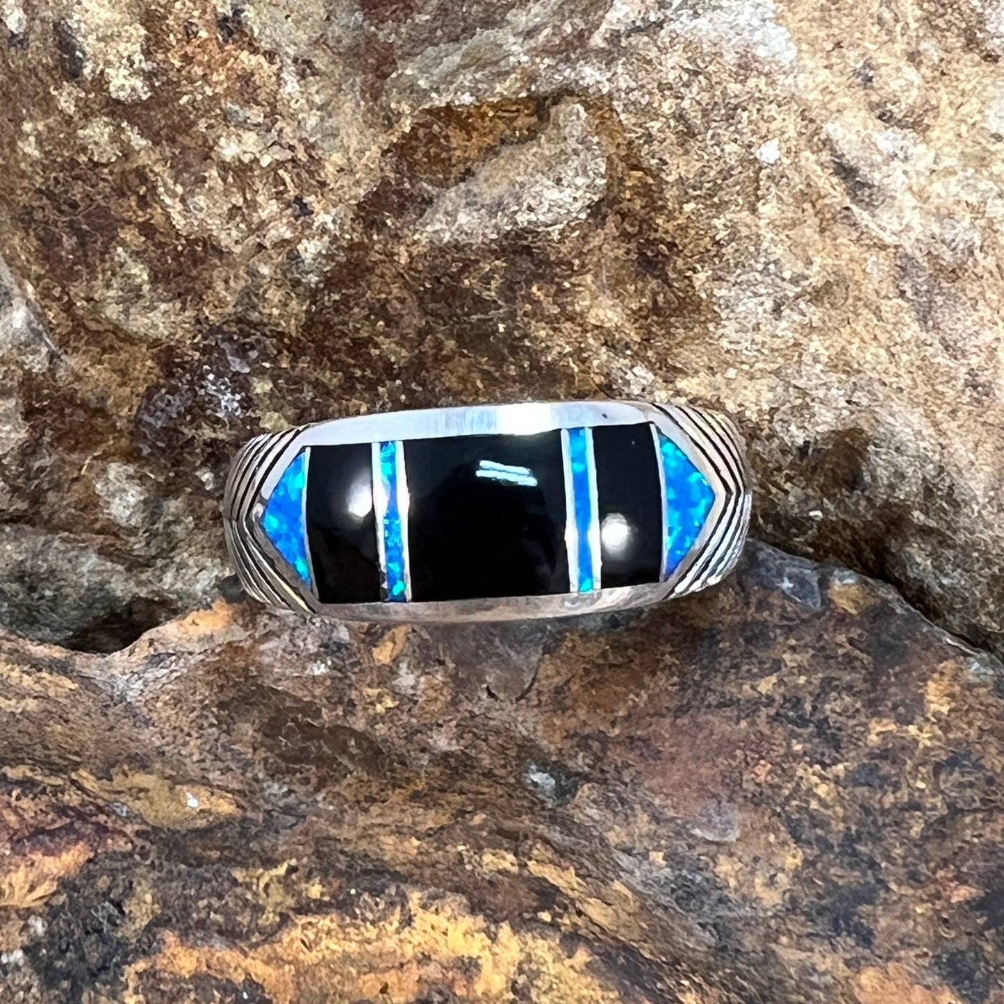 David Rosales Black Beauty Fancy Inlaid Sterling Silver Ring