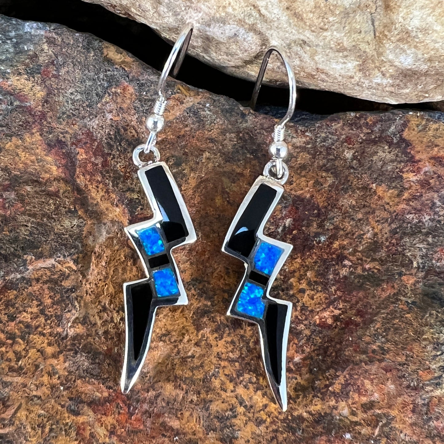 David Rosales Black Beauty Sterling Silver Earrings Lightning Bolts