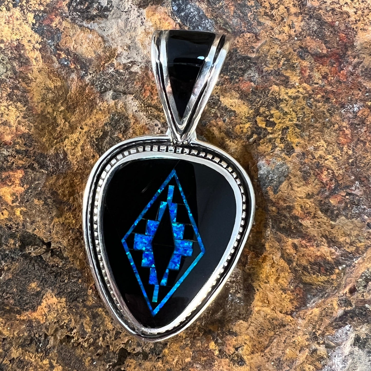 David Rosales Black Beauty Inlaid Sterling Silver Pendant