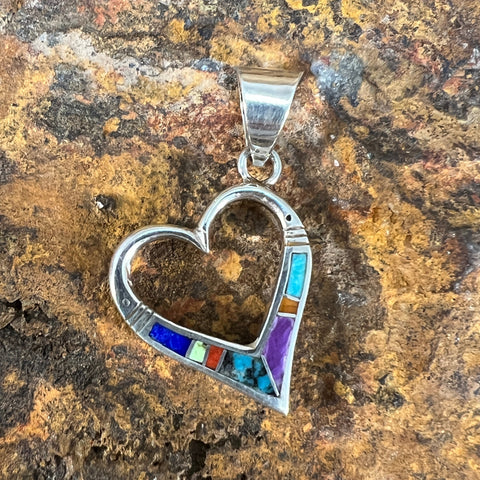David Rosales Indian Summer Inlaid Sterling Silver Pendant Heart