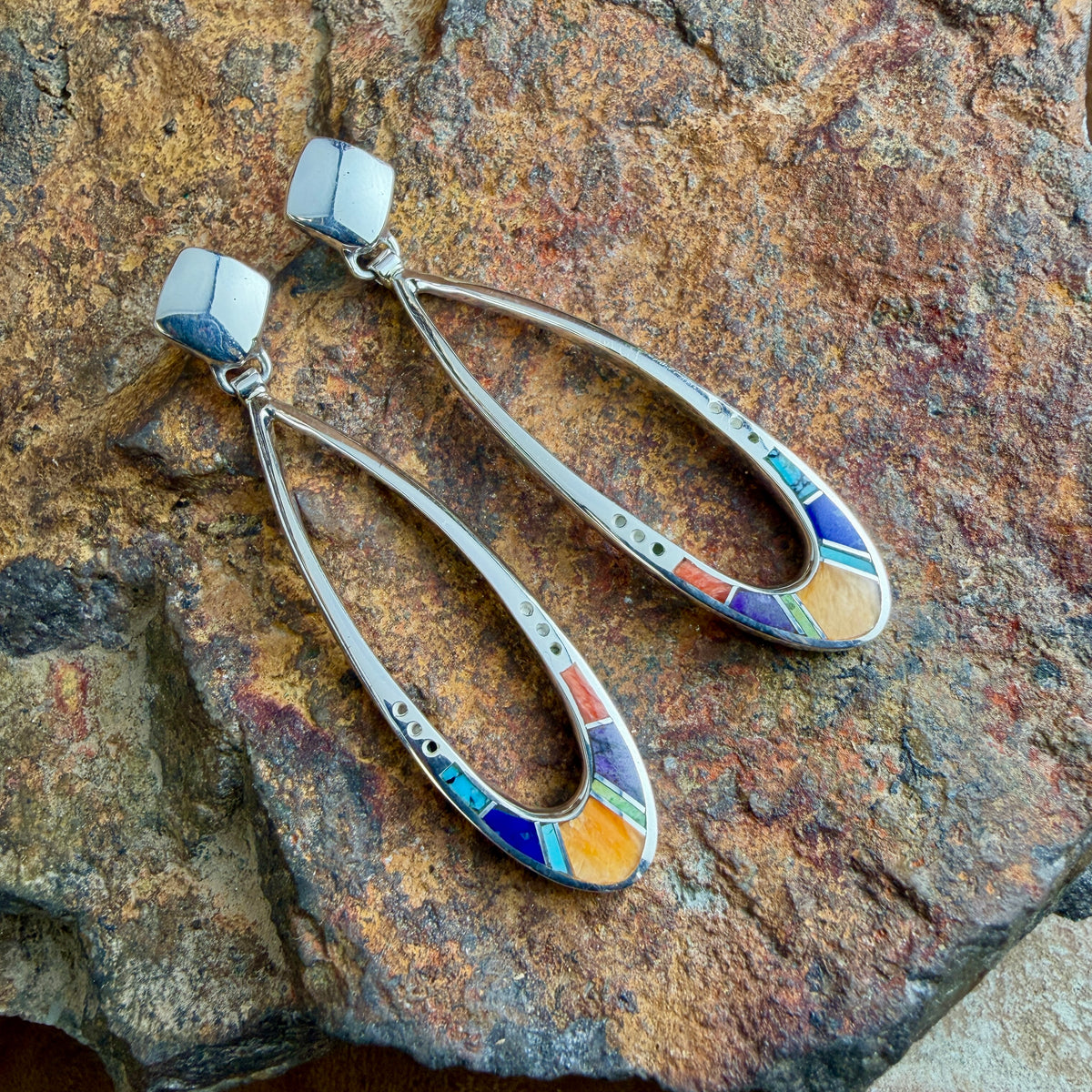 David Rosales Indian Summer Inlaid Sterling Silver Earrings