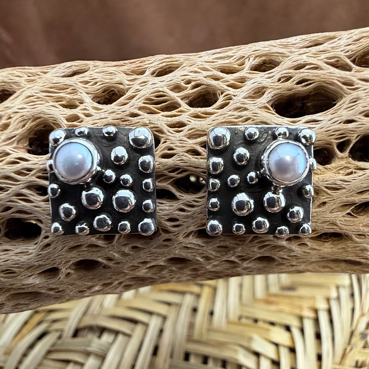 Million Drops Fresh Water Pearl Sterling Silver Post Earrings by Ray Coriz