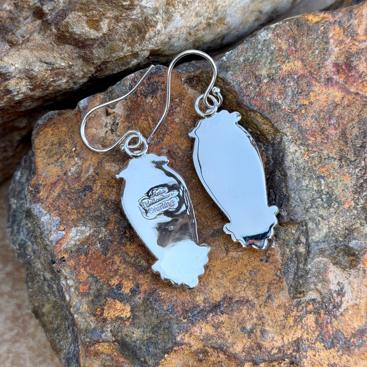 Rosarita Dangle Earrings by Artie Yellowhorse, hallmark stamp