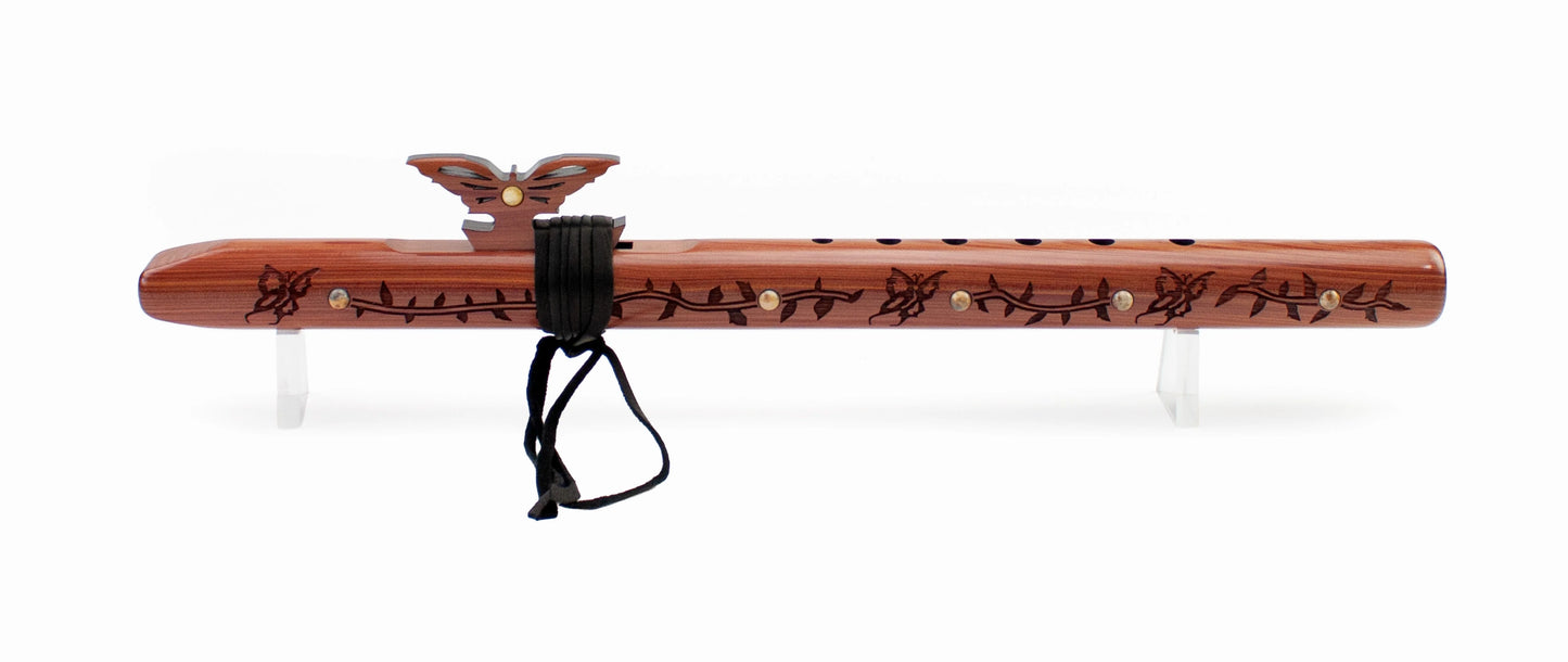 High Spirits A minor Flute - Signature Butterfly Mariposa Aromatic Cedar with Lace Agate