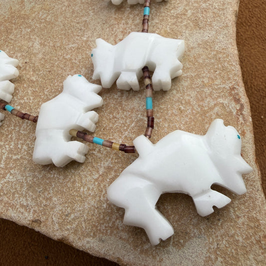Vintage Marble Bison Fetish Necklace with Heishi Beads - Estate