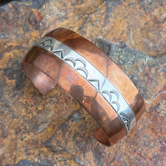 Vintage Copper & Sterling Silver Cuff Bracelet by Joe Tafoya - Estate