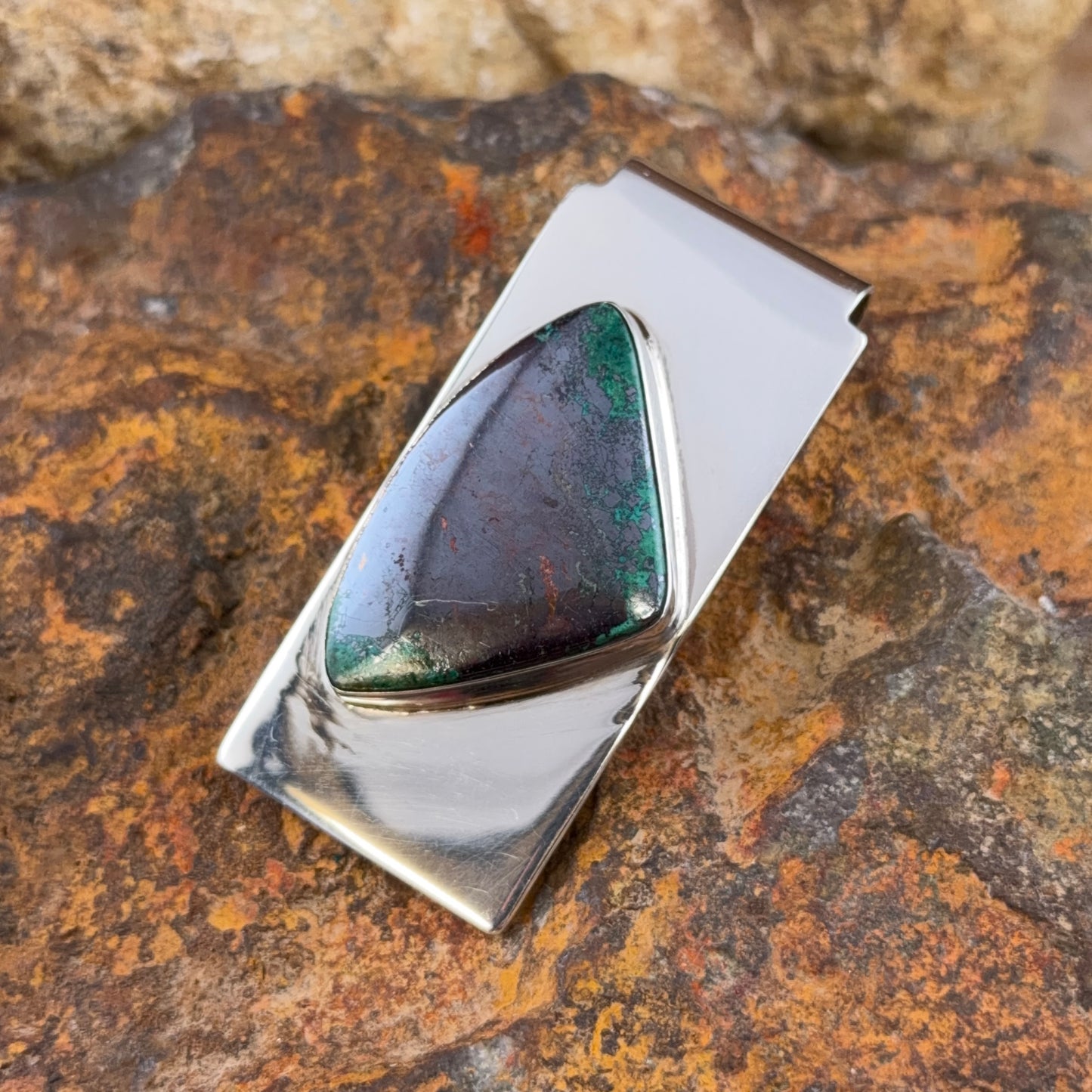 Vintage Sterling Silver Chrysocolla Money Clip by HMS — Estate