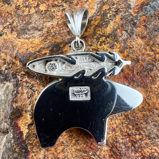 Vintage Inlaid Sterling Silver Bear Pendant - Estate