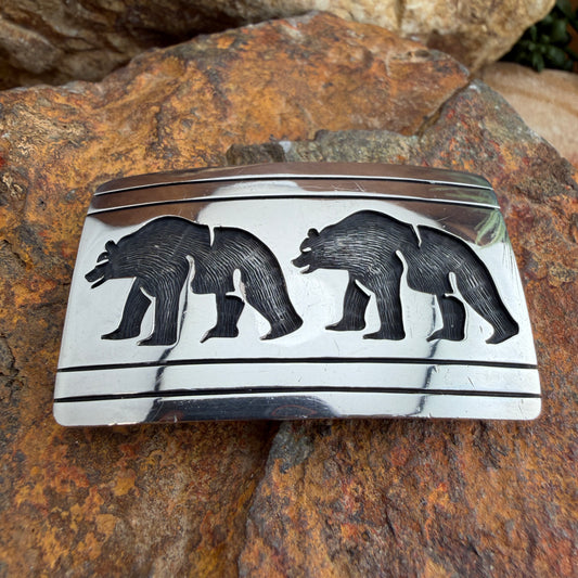 Vintage Hopi Sterling Silver Bear Belt Buckle - Estate