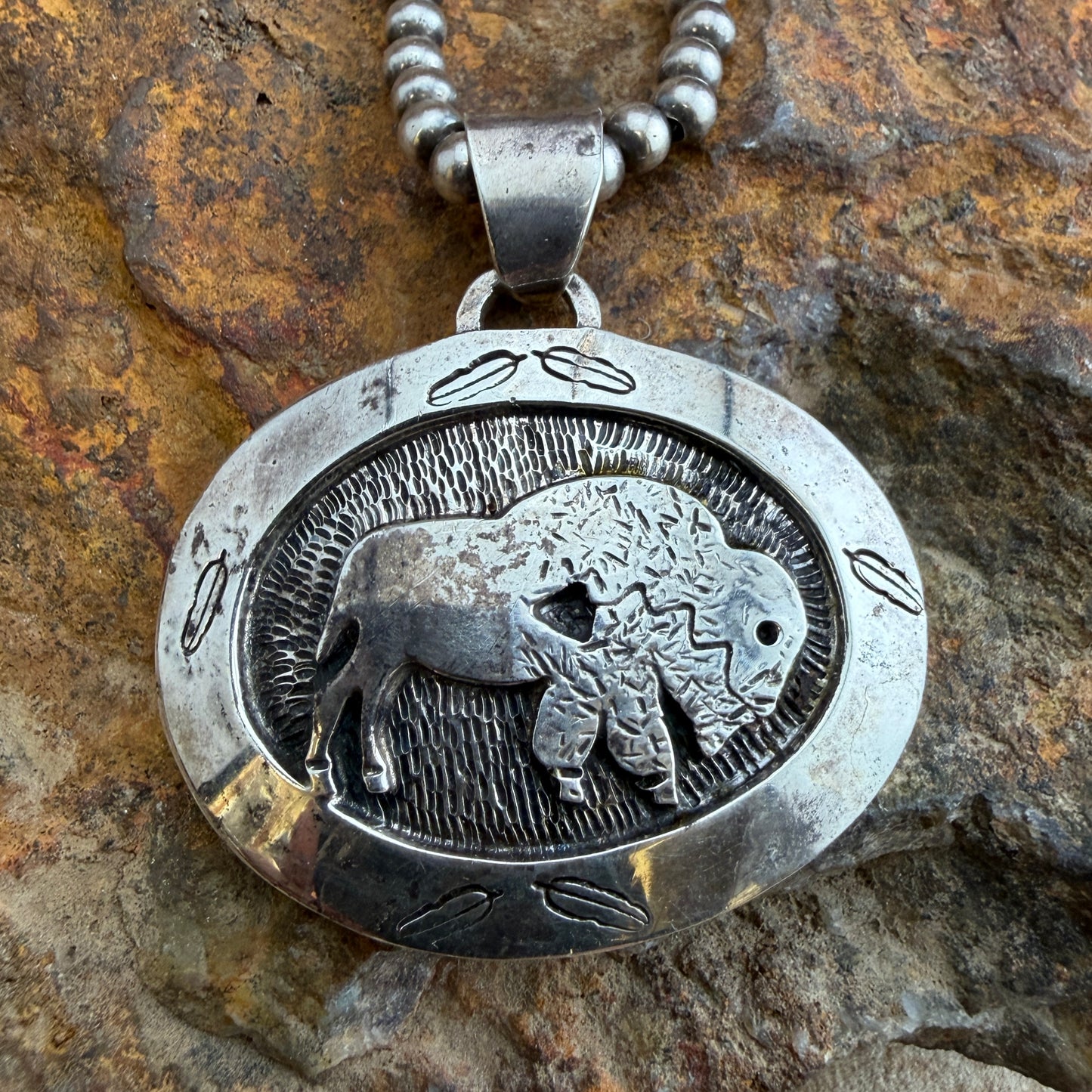 Vintage - Sterling Silver Buffalo Pendant Necklace by Fortune Esquibel - Estate