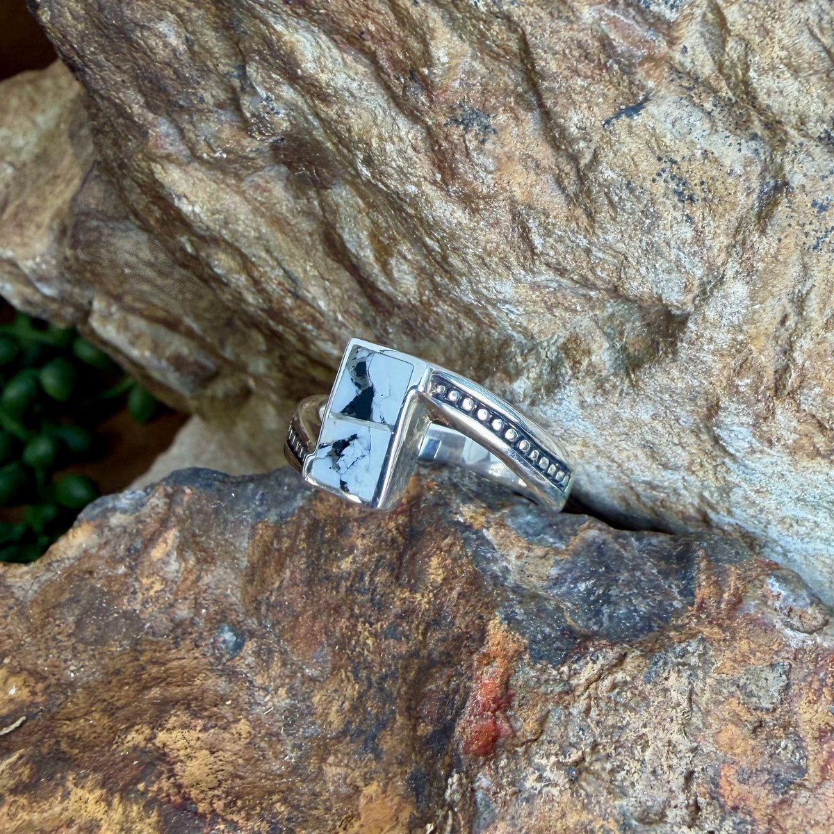 David Rosales White Buffalo Inlaid Sterling Silver Ring