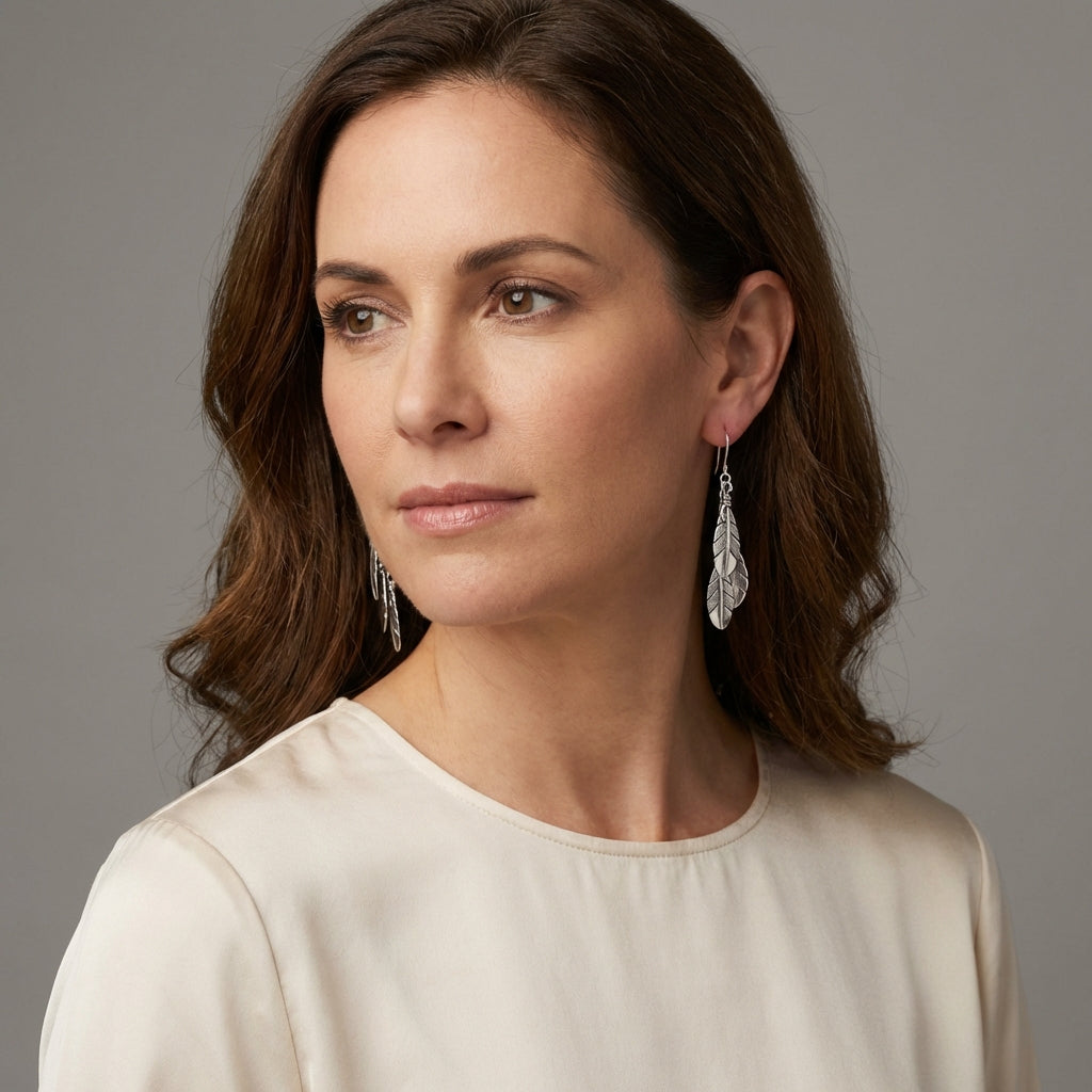 3 Tier Dangle Feather Cluster Earrings by Ray Coriz