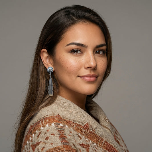 Post Earring with Concho and Feather by Ray Coriz