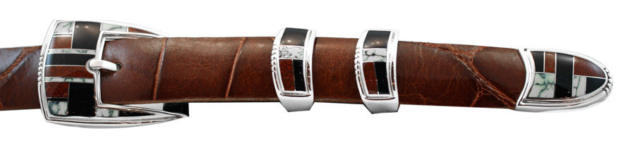 David Rosales Two White Horses 1" Inlaid Ranger Belt Buckle