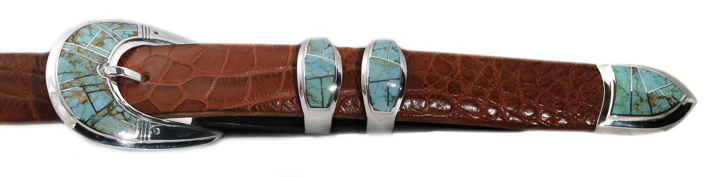 David Rosales #8 Turquoise 1" Inlaid Ranger Belt Buckle