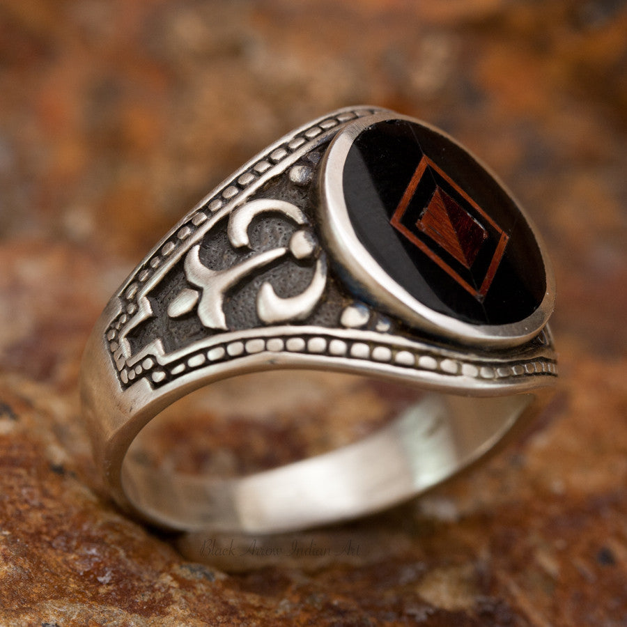 David Rosales Black Tiger Inlaid Sterling Silver Ring