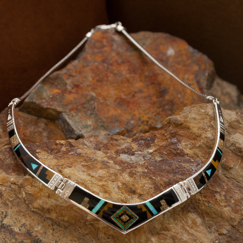 David Rosales Native Lite Inlaid Sterling Silver Necklace