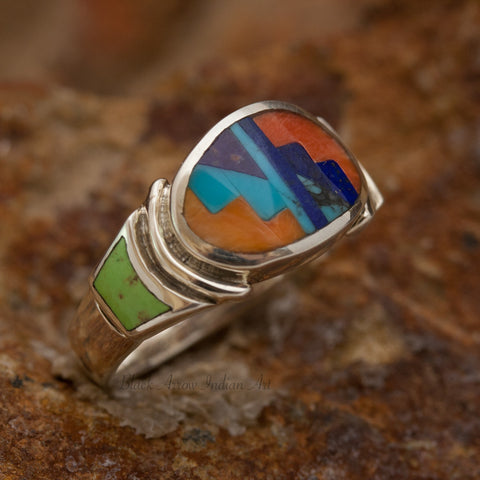 David Rosales Indian Summer Oval Inlaid Sterling Silver Ring
