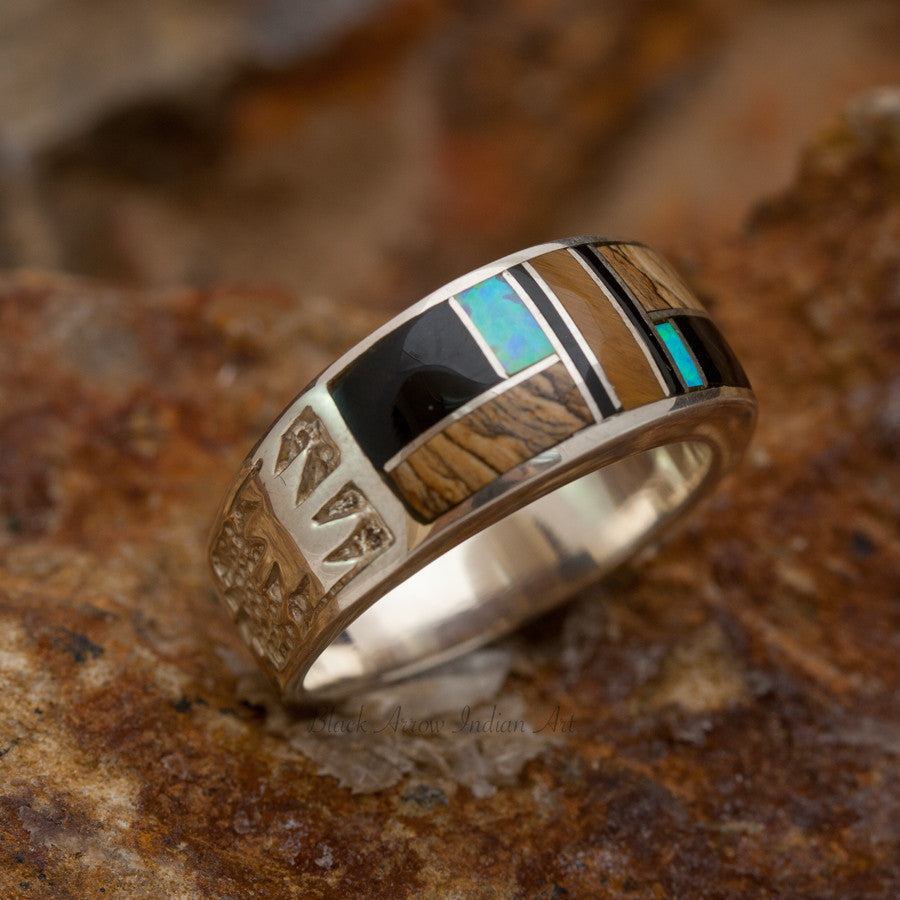 David Rosales Native Lite Inlaid Sterling Silver Ring – Black David Rosales Native Lite Inlaid Sterling Silver Ring – Black
