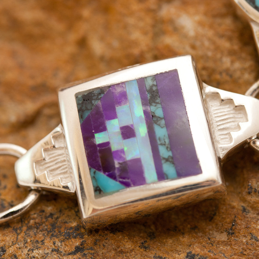 David Rosales Shalako Fancy Inlaid Sterling Silver Toggle Bracelet