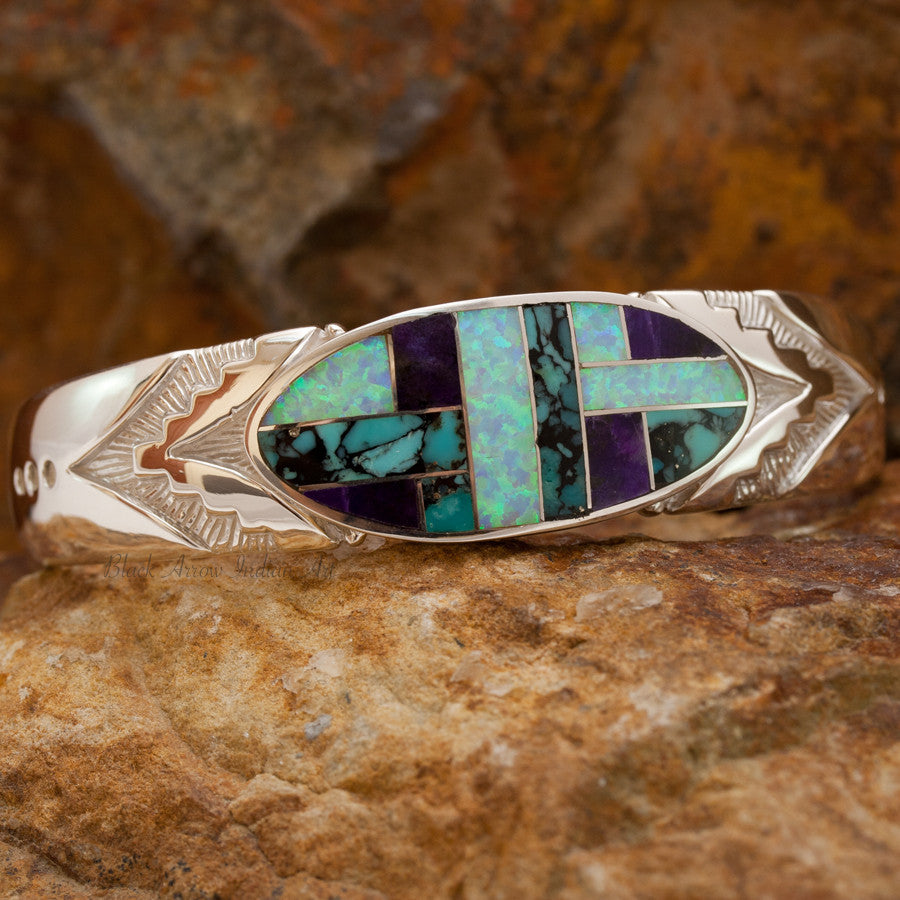 David Rosales Shalako Inlaid Sterling Silver Bracelet